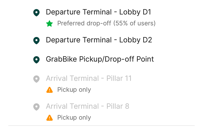 Grab’s “Preferred drop-off” label